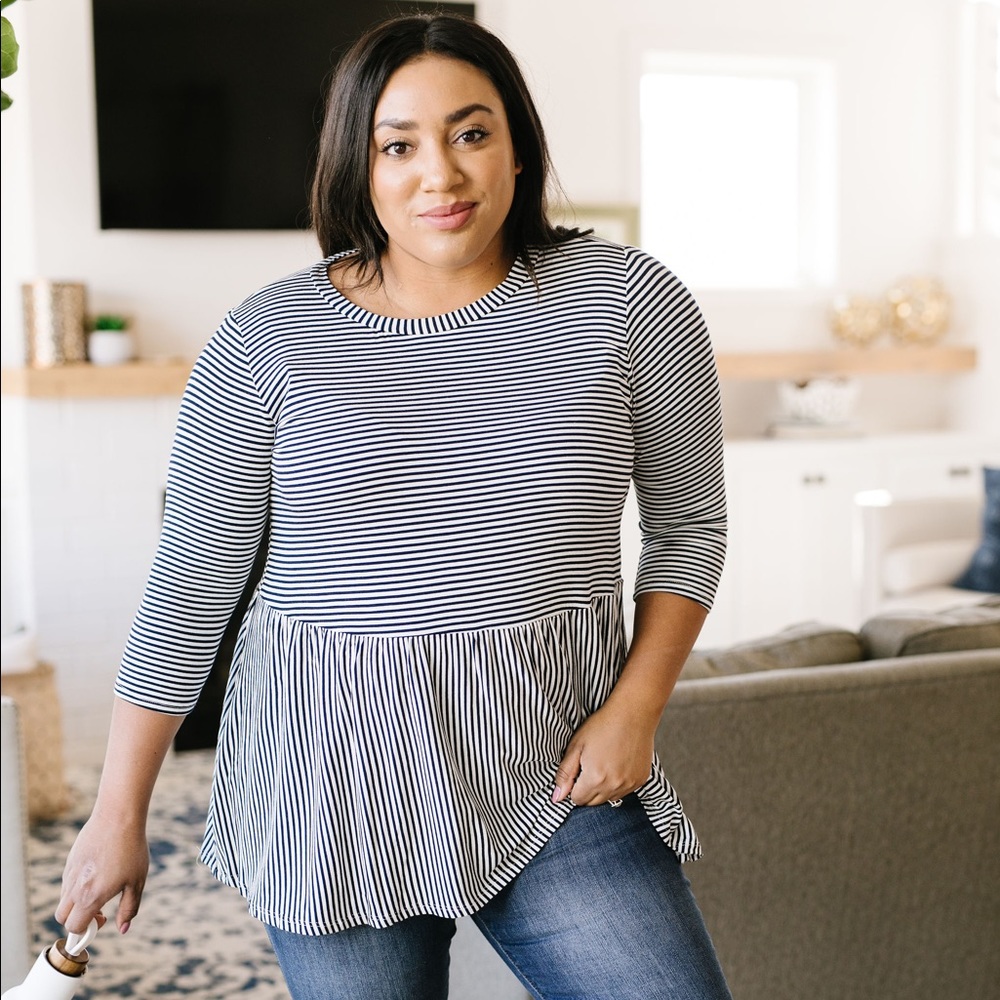 Mini Striped Babydoll Top In Navy - Picture 6 of 8